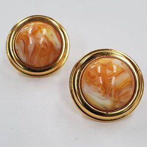 Vintage Signed Joan Rivers Dome Marble Motif Statement Clip-on Earrings